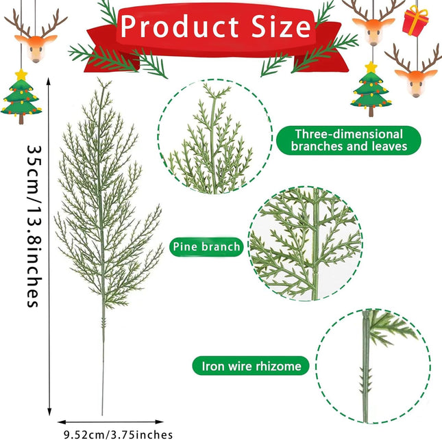 100 PCS Artificial Pine Branches Faux Pine Sprigs Leaves Christmas Decoration Fake Christmas Greenery Stems Plastic Pine Picks -for DIY Craft Festive Home Decor(Green-100PCS)