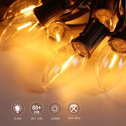 25 Pack C9 LED Replacement Light Bulb, C9 LED Bulbs for Christmas Outdoor String Lights, E17 Intermediate Base, Commercial Grade Holiday Bulbs 2200K