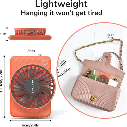 Alacris Portable Hanging Neck Fan, Wearable Personal Fan With Adjustable Lanyard, 3 Speeds Rechargeable Mini Handheld Personal