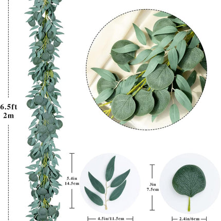 Kisflower 5 Pack 6.56FT Eucalyptus Garlands Artificial Greenery with Willow Leaves Fake Hanging Plants Vines for Wedding Arch Decorations Party Hotel Room Table Home Garden Office Wall Decor