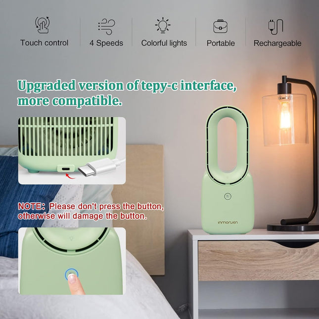 Conbola Desk Fan, 11.8 Inch Bladeless Fan Small Table Fan Air Cooler, Portable Rechargeable Breeze Quiet Fan With Touch Control 5