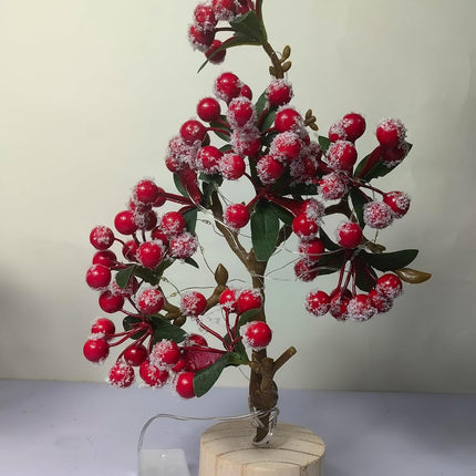 12" Tabletop Mini Christmas Red Berries Tree with Light, Artificial Small Christmas Berry Tree for Xmas Decorations Home Decor (Red)