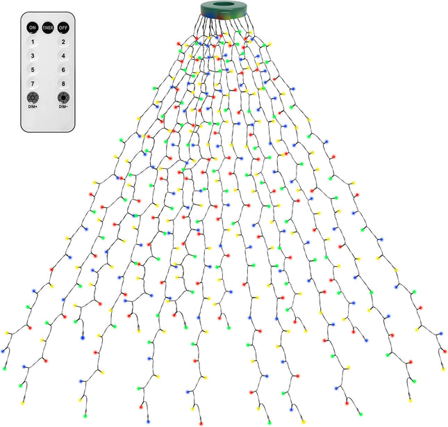 Christmas Tree Lights 400 LEDs with Timer, Xmas String Lights with Ring 16 Strings 6.6FT Easy to Install, Christmas Curtain Fairy Tree Light 8 Modes for Xmas Fir Pine Party Decoration, Colorful