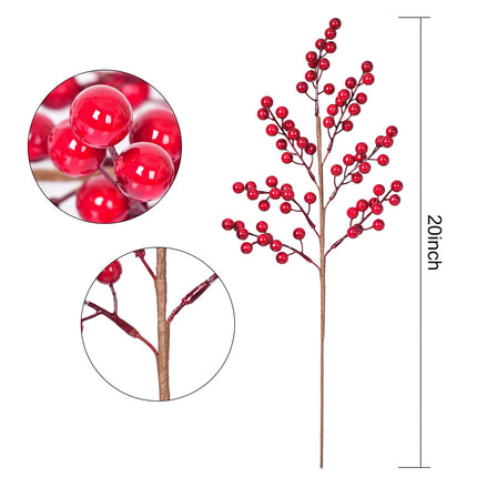 DearHouse 4 Pack Artificial Red Berry Stems Holly Christmas Berries for Festival Holiday Crafts and Home Decor, 20 Inches Burgundy Berry Floral Christmas Tree Decoration