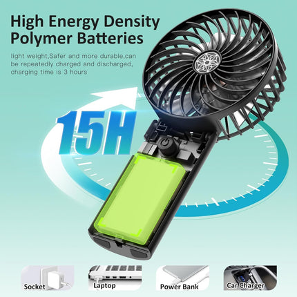 Portable Handheld Fan Black,Rechargeable Small Personal Fan,15H Max Cooling Time,4 Speeds Battery Operated Fan,Women,Men'S Travel