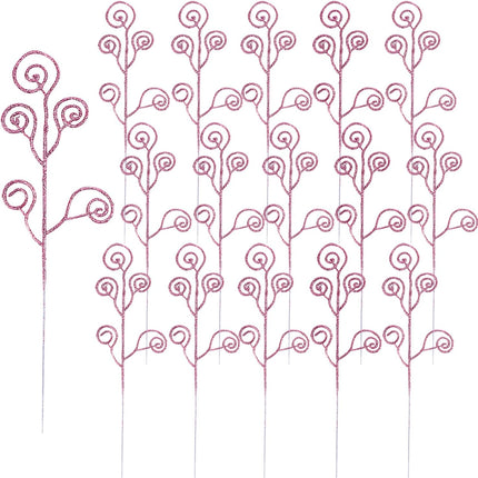 16 Pieces Christmas Tree Picks and Sprays Artificial Glitter Stems Decorative Candy Shape Curly Twigs for Xmas Tree Vase Filler Wreath Making Supplies Holiday Party Home Decor (Pink, 16)