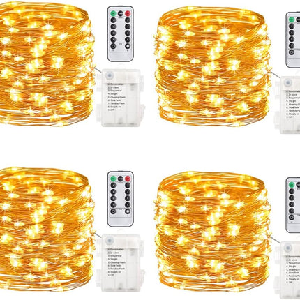 GDEALER 4 Pack 16.4 Feet 50 Led Fairy Lights Battery Operated with Remote Control Timer Waterproof Copper Wire Twinkle String Lights for Christmas Bedroom Indoor Outdoor Wedding Dorm Decor Warm White