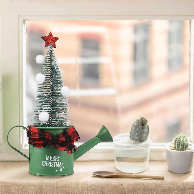 Christmas Tree for Watering Can Base, Mini Artificial Sisal Christmas Trees, Tabletop Snow Frost Pine Tree, Xmas Bottle Brush Tree with Snow Globe for Home Interior Decor