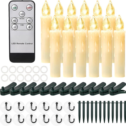 Flickering Flameless Window Candle LED Christmas Tree Candle Lights Warm White Battery Operated Electric Taper Candles with Remote Perfect for Home Garden Wedding Parties Decor (12 PCS,Ivory)