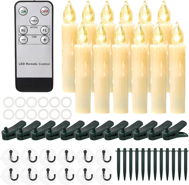 Flickering Flameless Window Candle LED Christmas Tree Candle Lights Warm White Battery Operated Electric Taper Candles with Remote Perfect for Home Garden Wedding Parties Decor (12 PCS,Ivory)