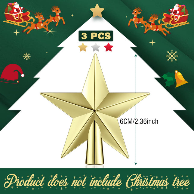 Hanaive 3 Pcs Small Christmas Tree Topper Mini Star Tree Topper Christmas Star Treetop Star for Small Christmas Ornaments Holiday Decorative Tree Star for Xmas Home Decor (Multicolor, 2.36 Inch)