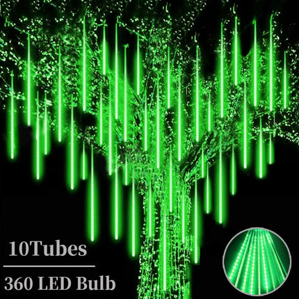 High Brightness 10 Tube 12 Inch 360 LED Meteor Shower Rain Lights Cascading Falling Rain Outdoor Light for Christmas Halloween Tree Raindrop Decoration