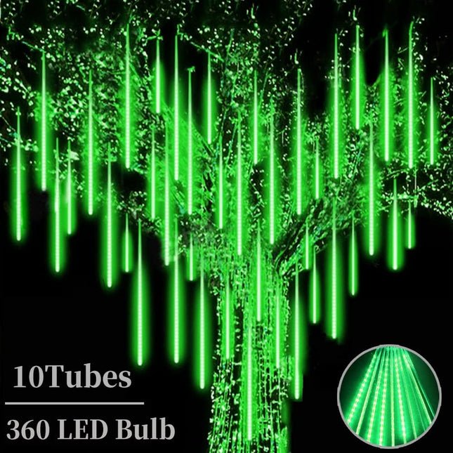 High Brightness 10 Tube 12 Inch 360 LED Meteor Shower Rain Lights Cascading Falling Rain Outdoor Light for Christmas Halloween Tree Raindrop Decoration