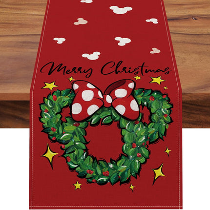 Seliem Merry Christmas Mouse Wreath Table Runner, Xmas Red Polka Dot Bow Stars Kitchen Dining Table Decor, Winter Holiday Farmhouse Home Decoration Indoor Outdoor Party Supply 13 x 72 Inches