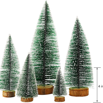 Frcctre 5 Pack Mini Christmas Tree, Artificial Mini Decorative Xmas Tree Miniature Pine Tree with Snow, Desktop Small Pine Tree with Wood Base for Christmas Holiday Party Home Tabletop Decoration