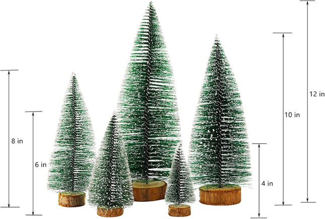 Frcctre 5 Pack Mini Christmas Tree, Artificial Mini Decorative Xmas Tree Miniature Pine Tree with Snow, Desktop Small Pine Tree with Wood Base for Christmas Holiday Party Home Tabletop Decoration