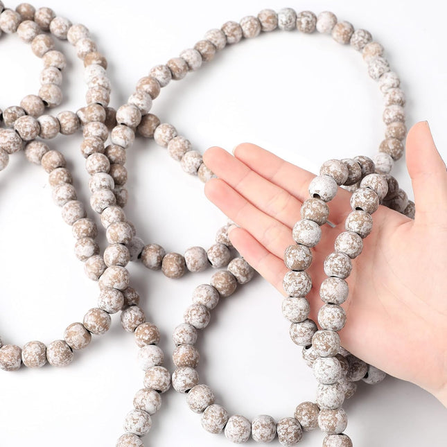 Libima 26 Feet Christmas Wooden Bead Garland Christmas Tree Decorations Rustic Farmhouse Bead Garland Bead Garland Boho Vintage Garland for Xmas Tree Holiday Decorations (Wood Color)