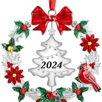 Christmas Ornaments for Tree,Christmas Wreath Ornaments with Rotatable Tree for Christmas Tree Decorations Holiday Decorative Annual Keepsake (Metal,Silver)