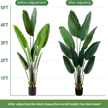 Artificial Bird of Paradise Plant 5 Ft Tall Fake Banana Leaf Plant for Indoors and Outdoors,Faux Palm Tree with Plastic Pot for Office and Home Decor,L160