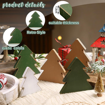 5 Pcs Christmas Table Decorations Christmas Tree Wooden Farmhouse Table Centerpiece Rustic Xmas Tree Wooden standing Table Decors Farmhouse Holiday Wood Christmas Tree Signs for Tiered Tray