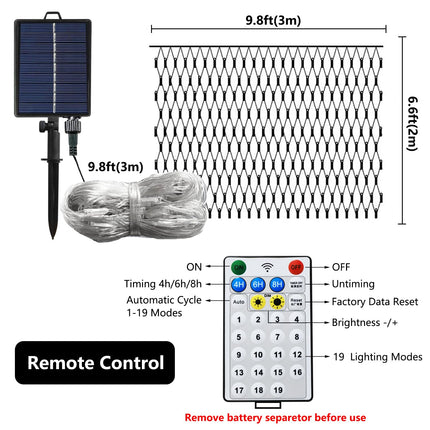 Solar Net Christmas Lights Warm White， 192 LED Net Lights Outdoor Mesh Lights, 19 Modes Solar Powered/USB String Lights for Garden, Yard, Bushes, Trunk, Halloween, Xmas Tree Decor