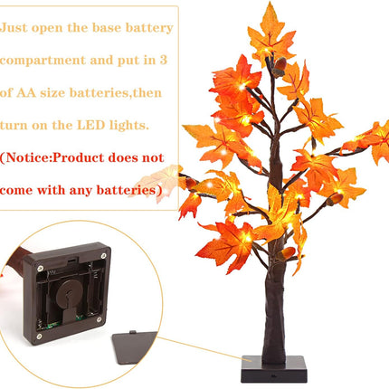 STEFORD 22 Inches Artificial Fall Lighted Maple Tree with 24 LED Lights Battery Operated Autumn Tabletop Light Up Maple Leaf Tree for Thanksgiving Autumn Harvest Indoor Home Decorations