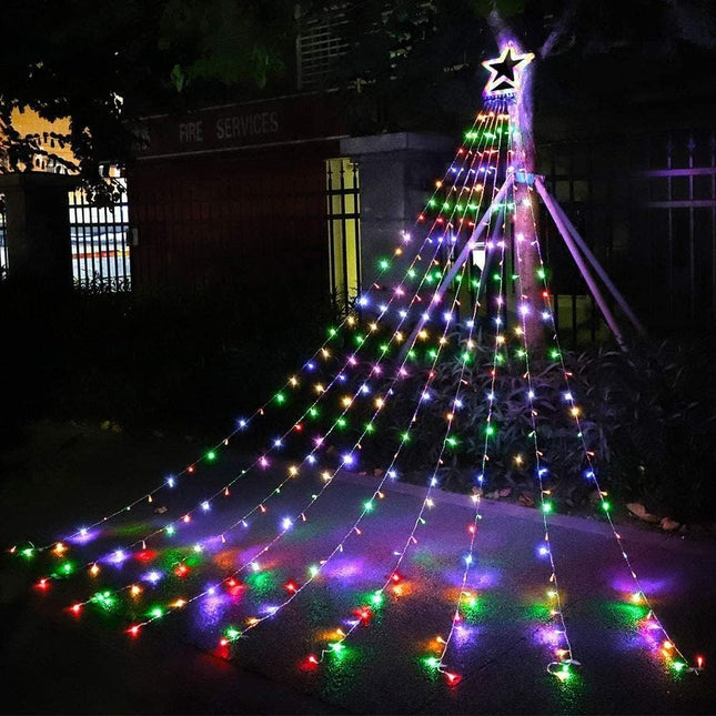 Outdoor Christmas Decorations Star String Lights, 317 LED 11.5 ft Waterfall Tree Lights with 8 Memory Lighting Modes&Timer Christmas Star Lights for Yard Indoor, Festival, Party, Christmas Decorations