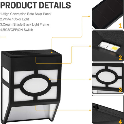 Otdair Solar Lights Outdoor, 2Modes Decorative Led Solar Fence Lights Waterproof, Solar Deck Lights For Deck, Fence, Patio, Yard