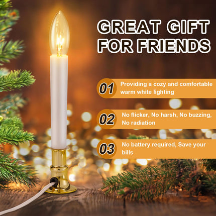 TOBUSA 4 Pack Christmas Electric Window Candle Lights, Dusk to Dawn Candle Lamps with Brass Base, 9in Plug in Candle Lights with 7W E12 Base Incandescent Bulbs for Windows, Home, Party Decor