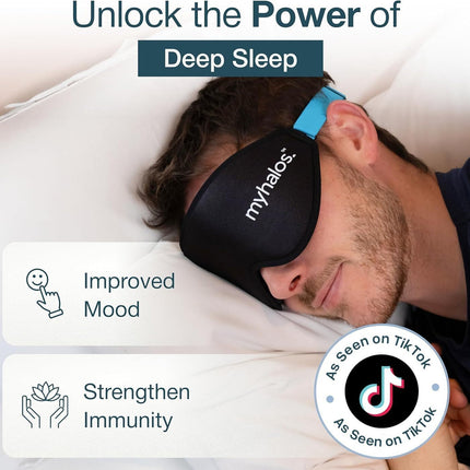MyHalos Sleep Mask – 3D Blackout Eye Mask for Women & Men, Side Sleepers, Zero Pressure Memory Foam Eyelash Friendly, Breathable,Award-Winning Sleep Aid for Travel (Black, 1 Count (Pack of 1)