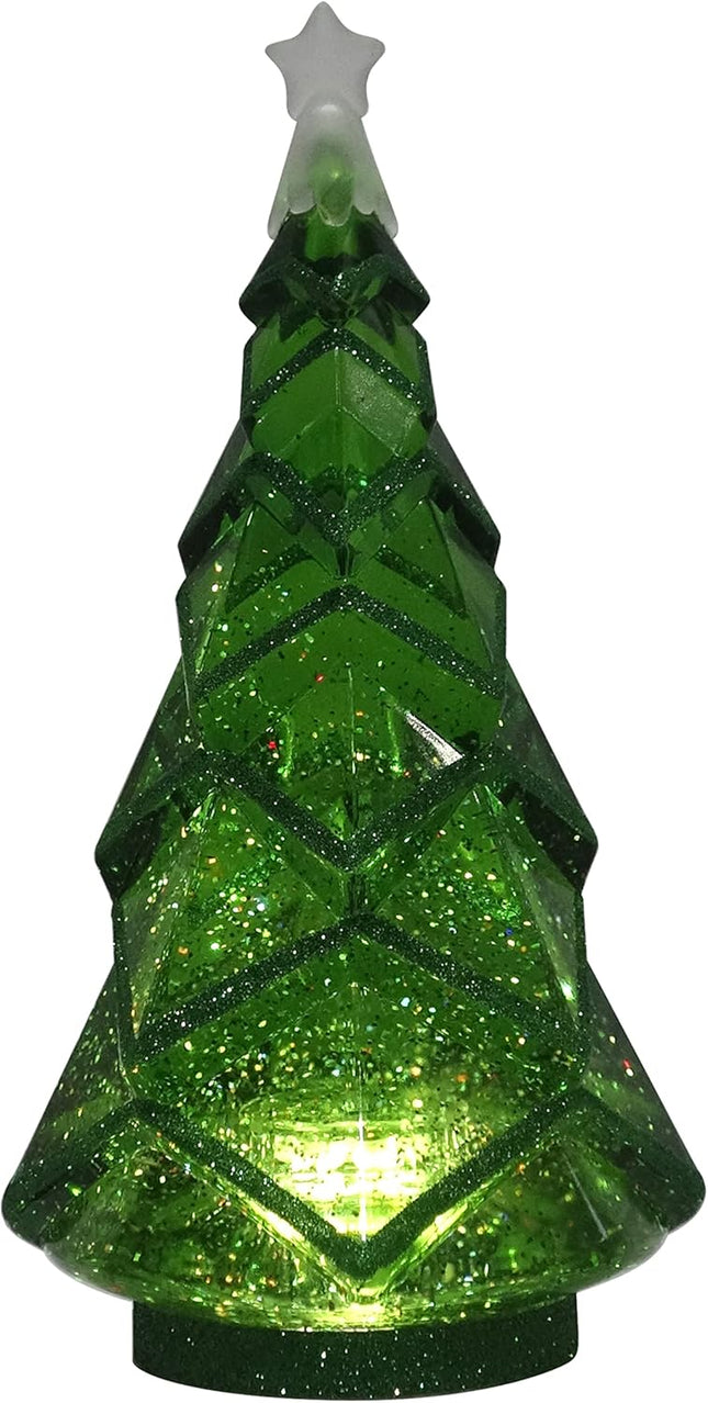 11.375" LED Blowing Glitter Light Up Christmas Tree - Green, Christmas Decor, Christmas Lights, 4-Hour Timer Function, Requires 3AA Batteries (not Included)