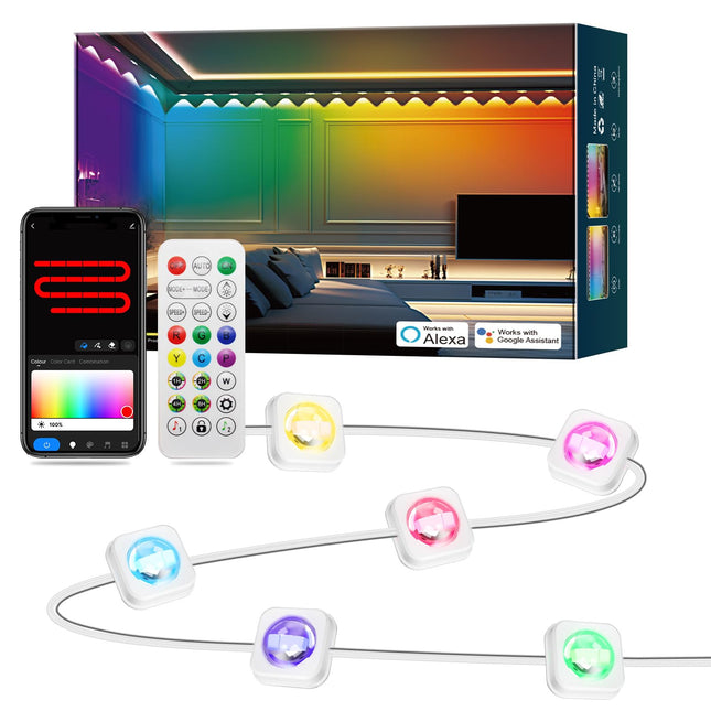 RGB String Downlights, 90ft with 60 LEDs Indoor Wall Light, Smart LED String Lights Works with with App & Remote Control, Color Changing Wall Lamp for Party, Christmas, Music Sync (White)