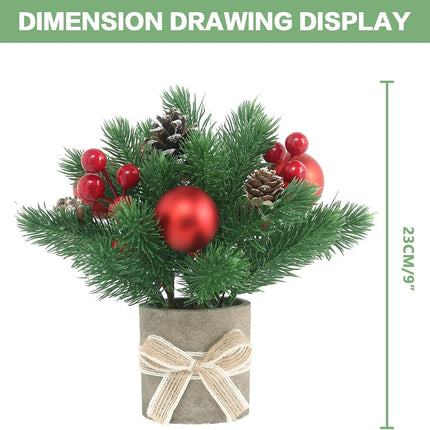 2PCS Small Christmas Tree,Tabletop Mini Xmas Tree,9" Artificial Little Potted for Christmas Decor,Suitable for Weddings, Holidays, Christmas and Other Festivals.(Star/Ball)