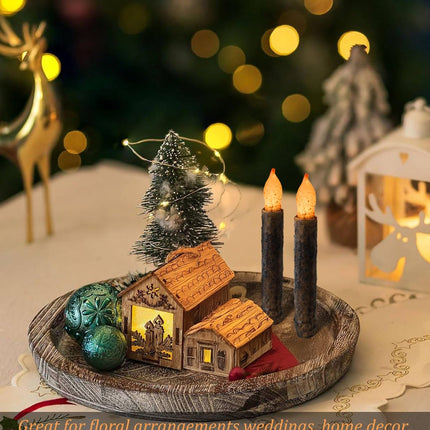 Taper Primitive Candles with Timer 6pcs Real Wax Hand Dipped Battery Operated Flameless Candles for Christmas Halloween Home Decor Church