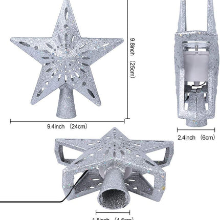 AerWo Christmas Tree Topper Lighted Star Tree Topper with Rotating Snowflake Projector Lights, 3D Glitter Hollow Star Tree Topper for Christmas Tree Decorations