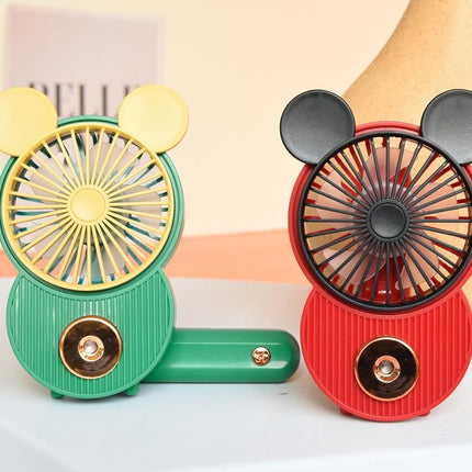 Cute Mickey Misting Mini Fan, Handheld Portable Usb Rechargeable Fan With 3 Adjustable Speeds, Foldable Personal Fan For Travel