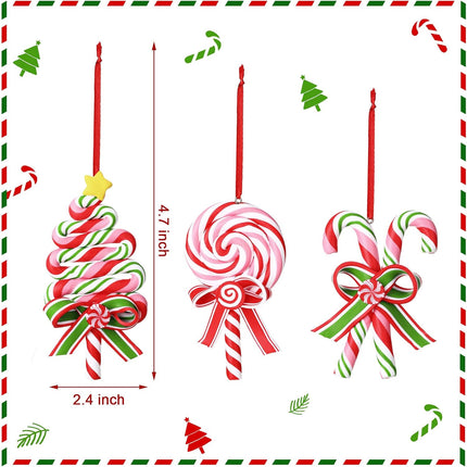 Blulu 6 Pcs Christmas Tree Candy Cane Ornaments Peppermint Lollipop Ornaments Candy Xmas Tree Hanging Decor Polymer Clay Lollipop Pendants Fake Candy Canes Craft for Holiday Wreath Party 4.7 x 2.4 in