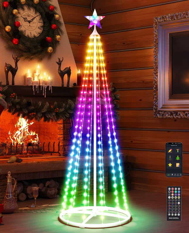 5FT Smart Cone Christmas Tree, Multicolor Prelit Outdoor Christmas Tree Lights, Music Sync, App & Remote Control, LED Light Show Tree for Indoor Outdoor Decorations