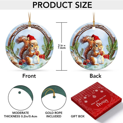 Squirrel Christmas Ornaments - Round Ceramic Christmas Ornaments Keepsakes s for who Love Squirrel - Ideal Squirrel Decor, Presents for Animal Lovers, Rustic Christmas Tree Decorations