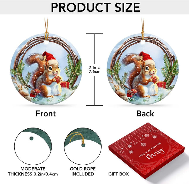 Squirrel Christmas Ornaments - Round Ceramic Christmas Ornaments Keepsakes s for who Love Squirrel - Ideal Squirrel Decor, Presents for Animal Lovers, Rustic Christmas Tree Decorations