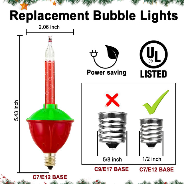 Christmas Bubble Lights, 8 Pack Multi-Color Christmas Bubble Replacement Bulbs with Glitter Liquid C7/E12 Candelabra Base Light Bulbs for Christmas Tree Indoor Outdoor Patio Porch Party Decoration