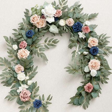 Ling's Moment Flower Garland - 6FT Eucalyptus & Rose - Sweetheart Table Decor for Wedding Reception, Artificial Floral Garland for Mantle, Thanksgiving, Christmas Decoration, Dusty Rose & Navy