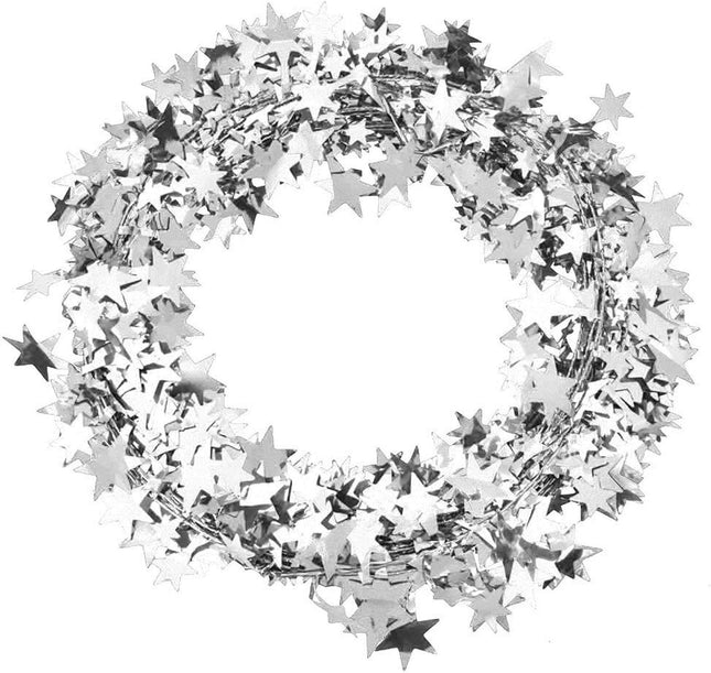 Wire Garland - Glittering Colorfol-Star Shaped Tinsel Wire Garland Christmas Decoration for Christmas Trees Decoration Wedding Birthday Party Festive Ornament(Silver)