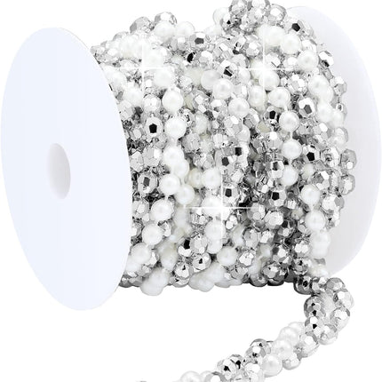 Yinder 11.8 ft Christmas Tree Beads Garland Artificial Pearls Beads Twisted Bead Garland Silver and White Bead Xmas Tree Bead Plastic Chain String Strand Garland for DIY Christmas Wedding Decoration