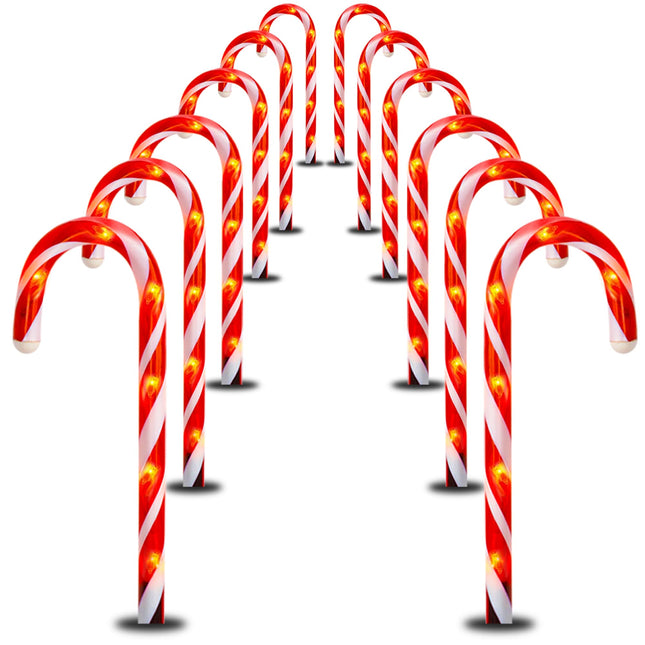 FUNPENY 16" Christmas Candy Cane Pathway Markers Lights, 12 Pack Connectable Christmas Walkway Stakes Lights with 72 Warm White Lights Decorations for Xmas Outdoor Indoor Yard Lawn Decor