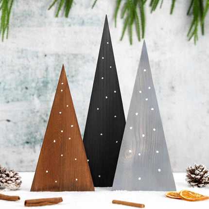3 Pcs Large Wooden Christmas Trees Tabletop Decorations Minimalist Standing Rustic Wooden Trees Centerpieces Table Signs for Tables Farmhouse Xmas Decor for Home, 10/12/14 inches