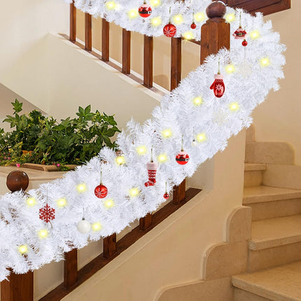 CCINEE 9FT Prelit Artificial Christmas Garland, White Xmas Garland Battery Operated with 50 Warm LED Lights Lighted Christmas Garland for Mantle Fireplace Stairs Indoor Outdoor Decoration