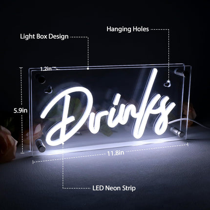 Lamomo Bar Neon Sign, Drinks Signs USB LED Desk Lightbox, Light Up Sign for Home Bar Party Kitchen Mancave Club Pub Restaurant Hotel Wall Decor, Bar Cart Accessories, Christmas Decor(Cool White)
