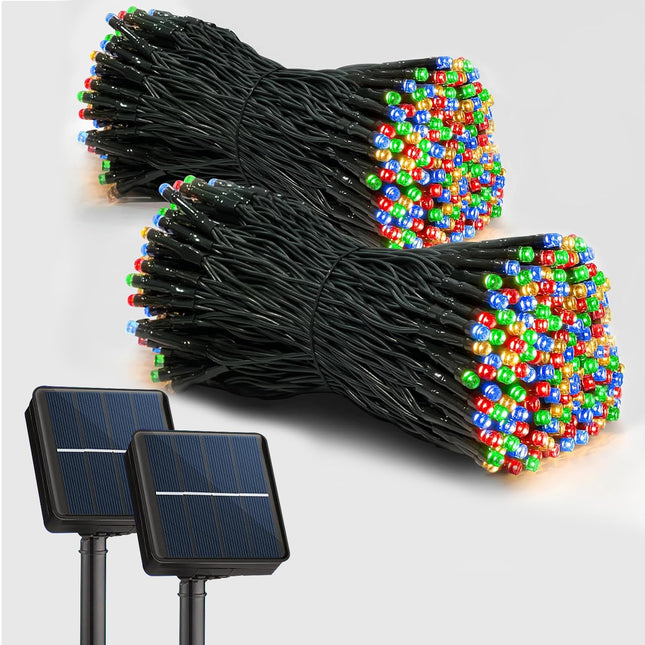 Solar String Lights 2 Pack, Outdoor Lights total 400 LED 144FT Solar Christmas Lights, 8 Modes Solar Lights Oudoor Waterproof for Tree Patio Yard Garden Christmas Parties Decoration (Multi Color)