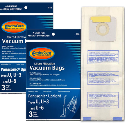Envirocare Micro Filtration Vacuum Cleaner Dust Bags Designed To Fit Panasonic Types U, U3, U6 6 Pack